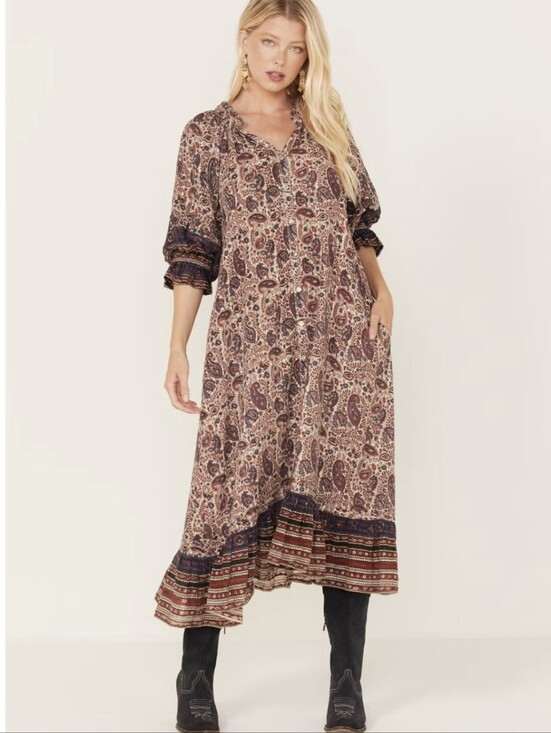 Cleobella Dresses & Skirts - Cleobella Women's Lola Paisley Organic Cotton Midi Dress Brown M Western Boho